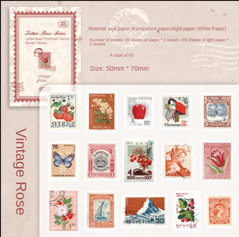 Postage Stamp Stickers (60 Pc)