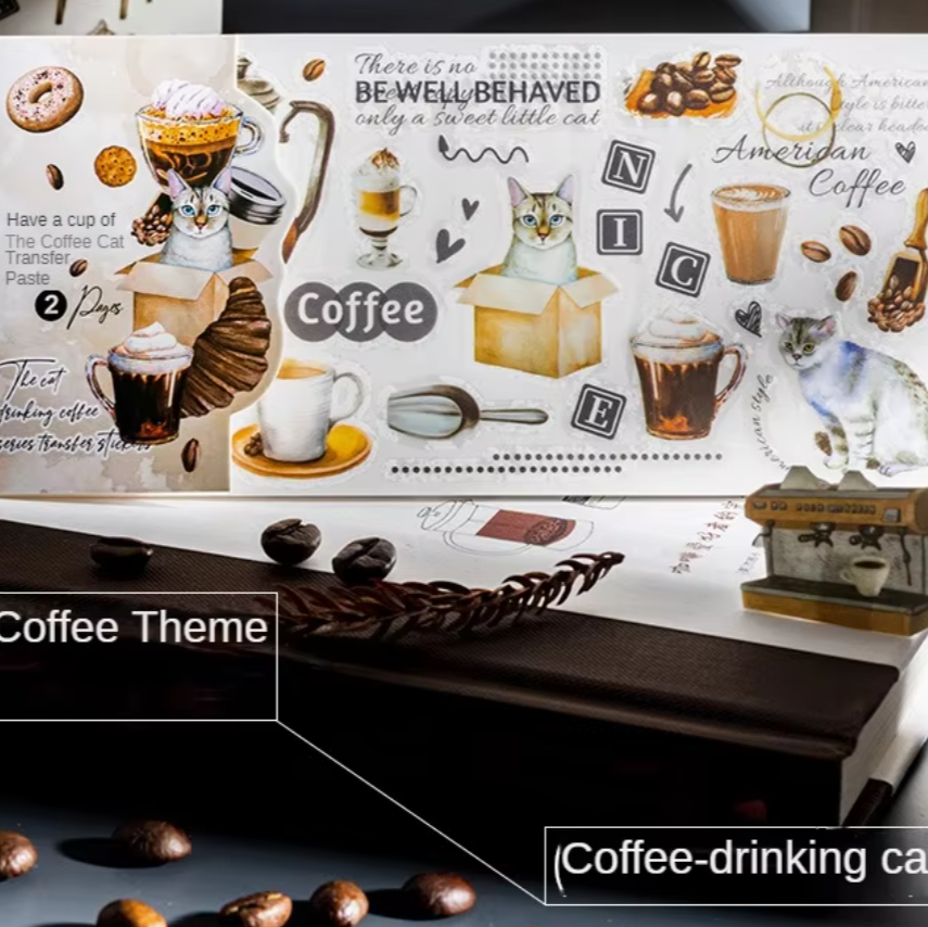 Transfer Stickers for Cat Coffee Aesthetic