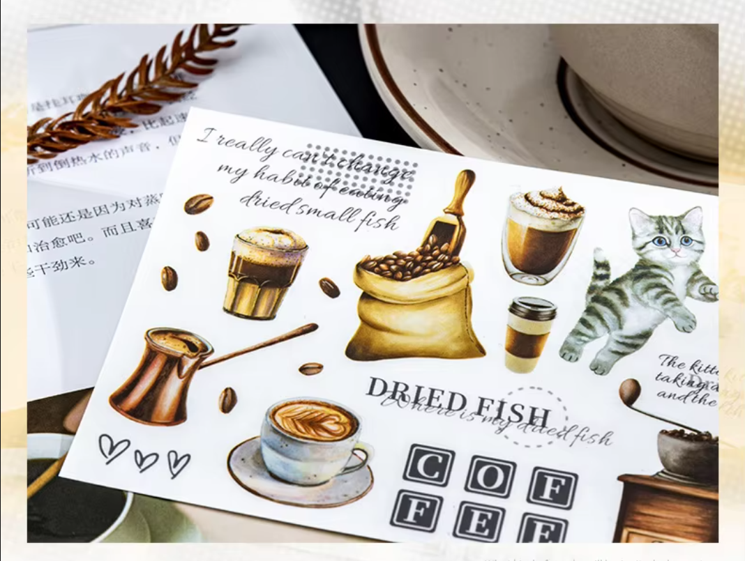 Transfer Stickers for Cat Coffee Aesthetic