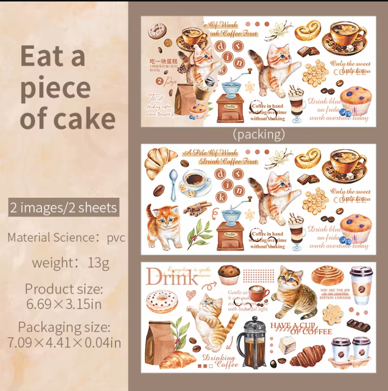 Transfer Stickers for Cat Coffee Aesthetic