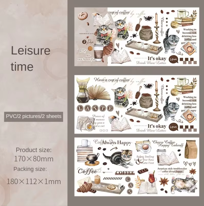 Transfer Stickers for Cat Coffee Aesthetic